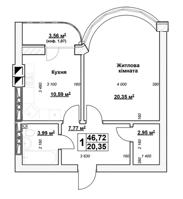 1-кімнатна квартира 4-го типу